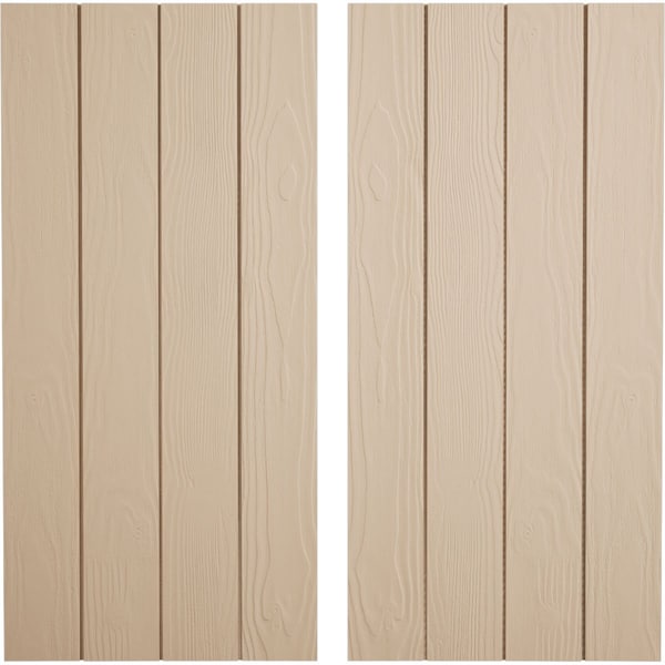 Ekena Millwork Rustic Four Board Joined Board-n-Batten Sandblasted Faux Wood Shutters w/No Batten, 22W x 32H, PR - SHUBJN22X32SDPR