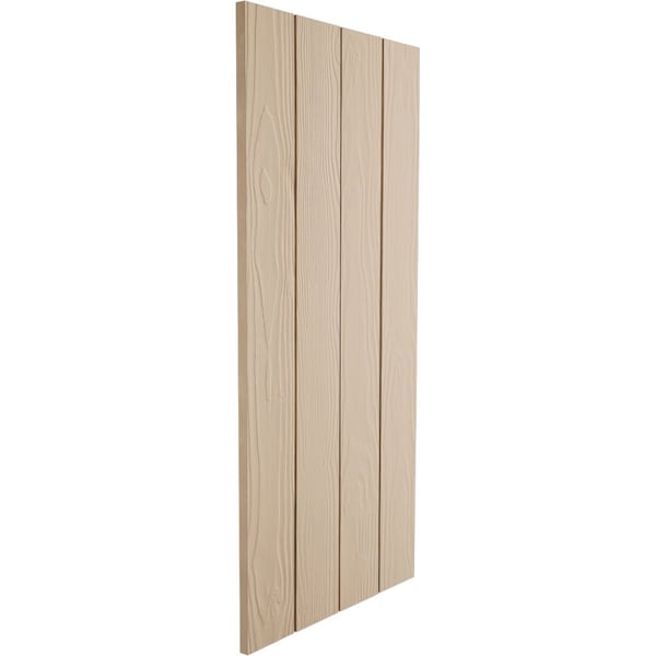 Ekena Millwork Rustic Four Board Joined Board-n-Batten Sandblasted Faux Wood Shutters w/No Batten, 22W x 32H, PR - SHUBJN22X32SDPR