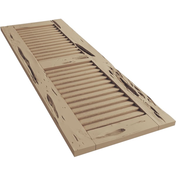 Ekena Millwork Rustic Two Equal Louver Pecky Cypress Faux Wood Shutters (Per Pair), Primed Tan, 15"W x 50"H - SHULV15X50PCPR