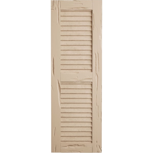 Ekena Millwork Rustic Two Equal Louver Pecky Cypress Faux Wood Shutters (Per Pair), Primed Tan, 15"W x 50"H - SHULV15X50PCPR