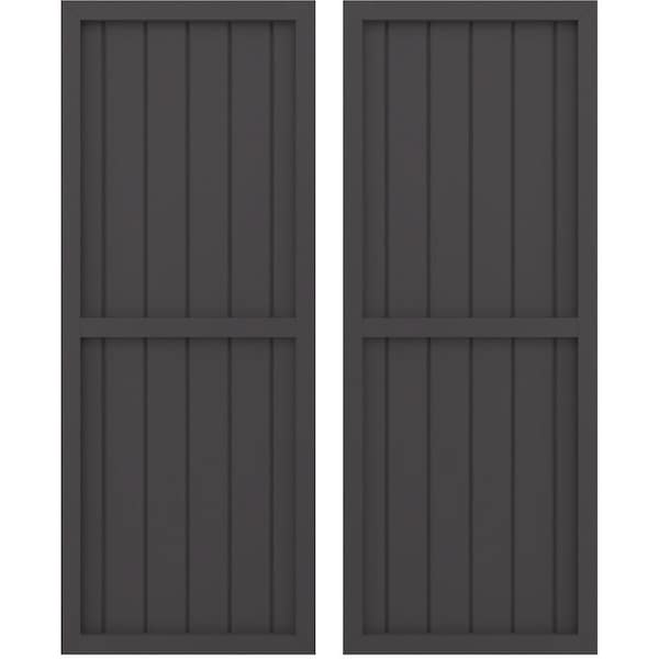 Ekena Millwork Americraft 6-Board Exterior Wood 2 Equal Panel Framed Board-n-Batten Shutters, ARW101BF621X53SMH, PR - ARW101BF621X53SMH