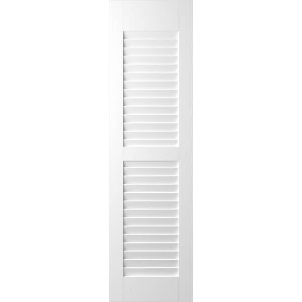 Ekena Millwork 12W x 68H Americraft Two Equal Louver Exterior Real Wood Shutters, White, PR - RW101LV12X68WHH