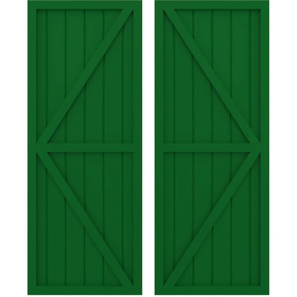 Ekena Millwork Americraft 6-Board Wood 2 Equal Panel Frmd Board-n-Batten Shutters w/Dubl Z-Bar, ARW102BF621X62HGH, PR - ARW102BF621X62HGH