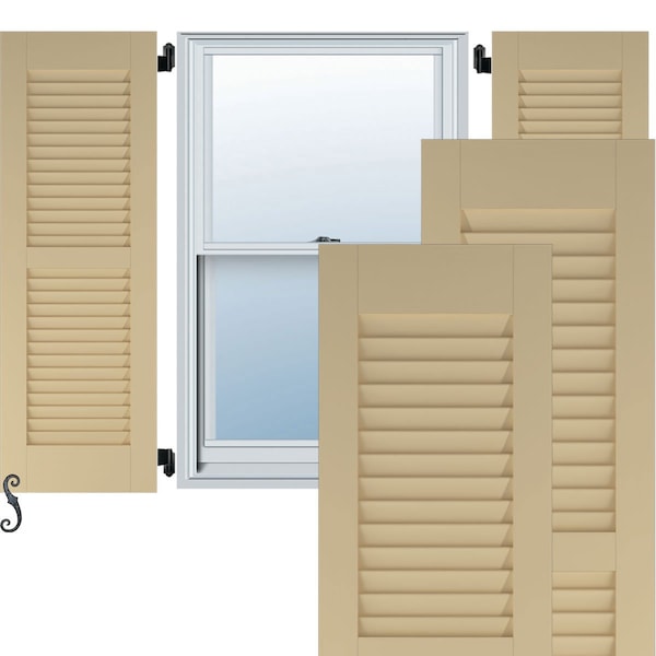 Ekena Millwork 15W x 73H Americraft Two Equal Louver Exterior Real Wood Shutters, Natural Twine, PR - RW101LV15X73NTH