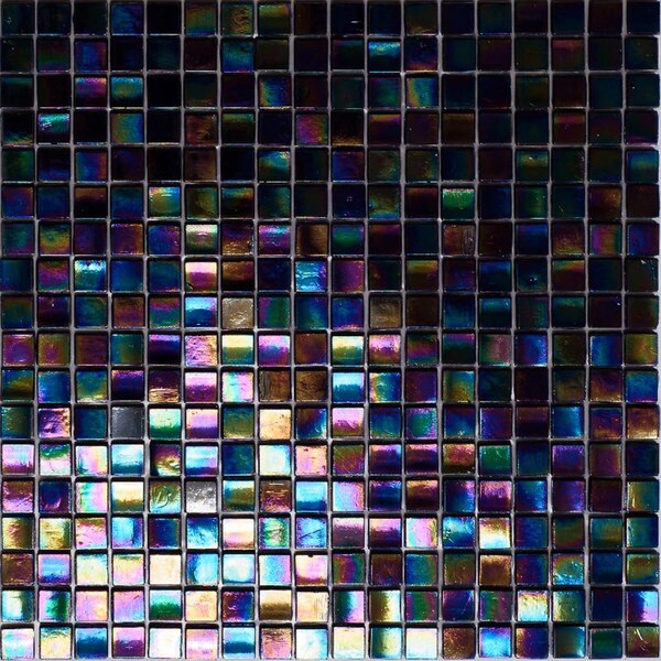 Apollo Tile Skosh 11.6inx11.6in Glossy Dark Shimmer Multi Blue Glass Mosaic Wall Floor Tile 18.69 sqft/cs, 20PK - APLNB88BL572A