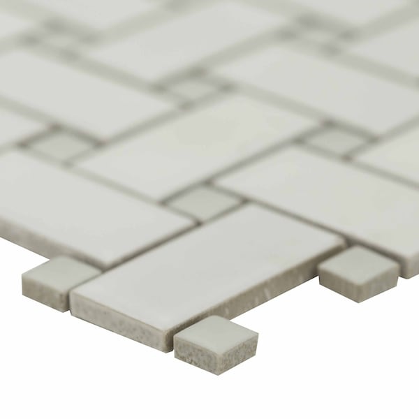Msi White And Gray Matte SAMPLE Basketweave Porcelain Mosaic Tile - ZOR-MD-0413-SAM