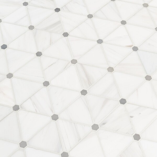 Msi Bianco Dolomite Pinwheel SAMPLE Polished Marble Mesh-Mounted Mosaic Tile - ZOR-MD-0512-SAM