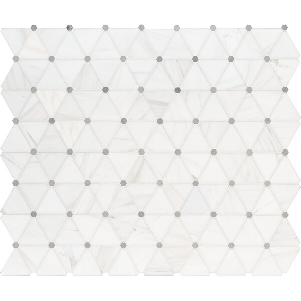 Msi Bianco Dolomite Pinwheel SAMPLE Polished Marble Mesh-Mounted Mosaic Tile - ZOR-MD-0512-SAM