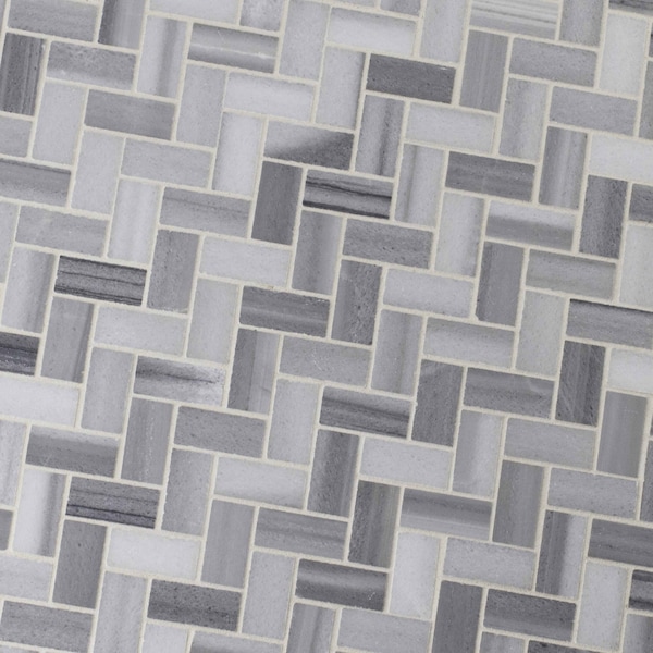 Msi Bergamo Herringbone SAMPLE Polished Marble Mesh-Mounted Mosaic Tile - ZOR-MD-0432-SAM