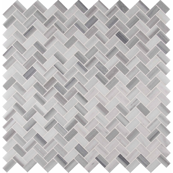 Msi Bergamo Herringbone SAMPLE Polished Marble Mesh-Mounted Mosaic Tile - ZOR-MD-0432-SAM