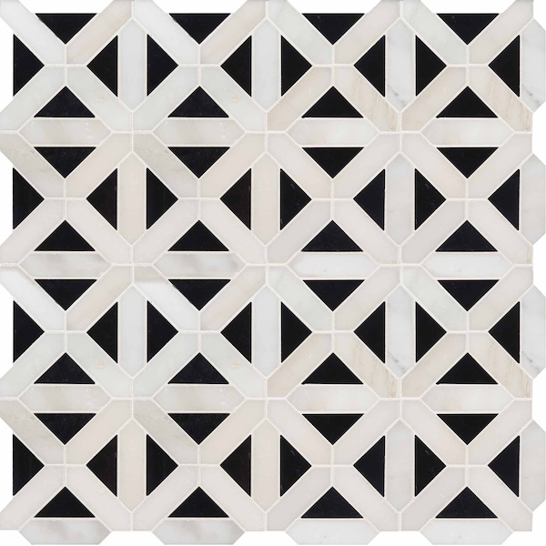 Msi Retro Fretwork SAMPLE Polished Marble Mesh-Mounted Mosaic Tile - ZOR-MD-0151-SAM
