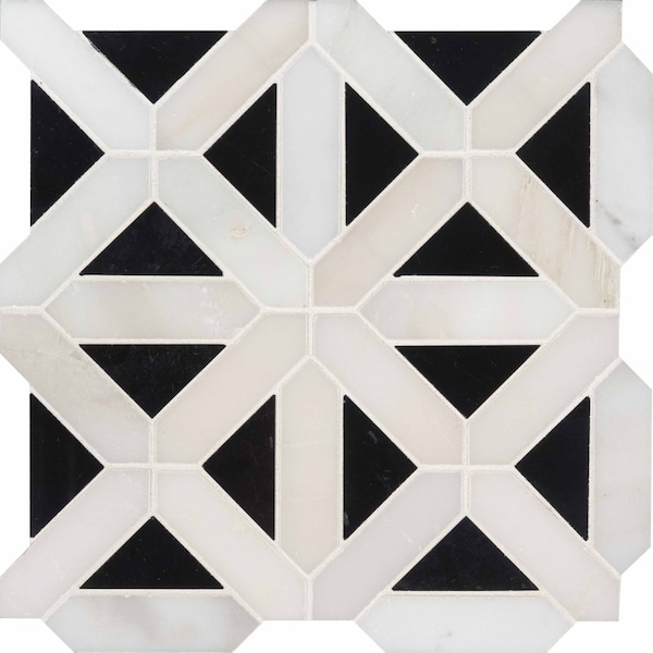 Msi Retro Fretwork SAMPLE Polished Marble Mesh-Mounted Mosaic Tile - ZOR-MD-0151-SAM