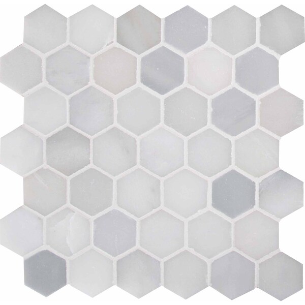 Msi Greecian White Hexagon SAMPLE Polished Marble Mesh-Mounted Mosaic Tile - ZOR-MD-0252-SAM