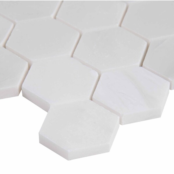 Msi Greecian White Hexagon SAMPLE Polished Marble Mesh-Mounted Mosaic Tile - ZOR-MD-0252-SAM