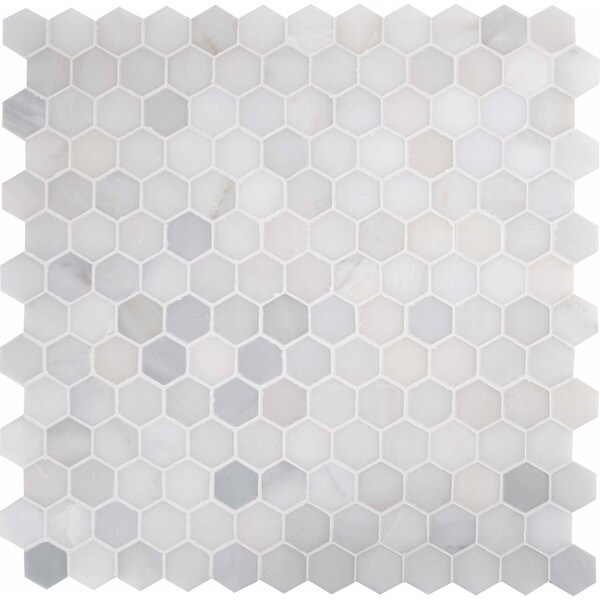 Msi Greecian White Hexagon SAMPLE Polished Marble Mesh-Mounted Mosaic Tile - ZOR-MD-0252-SAM