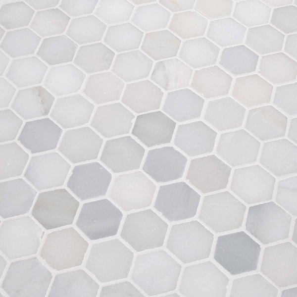 Msi Greecian White Hexagon SAMPLE Polished Marble Mesh-Mounted Mosaic Tile - ZOR-MD-0252-SAM