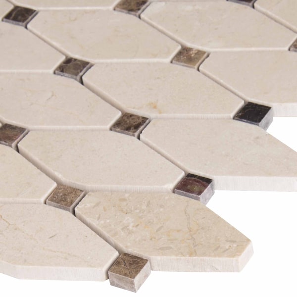 Msi Valencia Blend Elongated Octagon SAMPLE Polished Marble Mesh-Mounted Mosaic Tile - ZOR-MD-0463-SAM