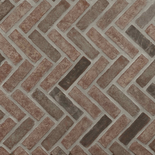 Msi Noble Red Clay Brick 125  W x 255  L Tumbled herringbone Mosaic Sheet Floor AndWall Tile 5PK - ZOR-MD-0537