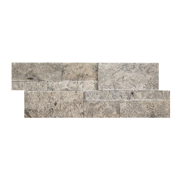 Msi Silver Travertine Splitface Ledger Panel 9'' x 24'' Travertine Wall Tile, 3PK - ZOR-PNL-0166