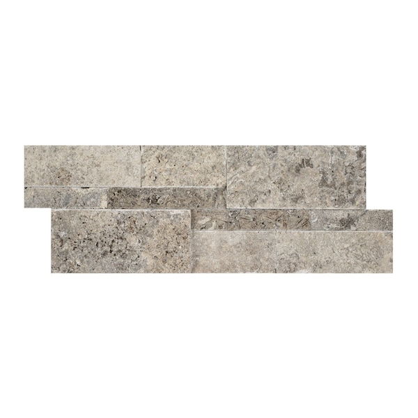 Msi Silver Travertine Splitface Ledger Panel 9'' x 24'' Travertine Wall Tile, 3PK - ZOR-PNL-0166
