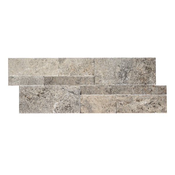 Msi Silver Travertine Splitface Ledger Panel 9'' x 24'' Travertine Wall Tile, 3PK - ZOR-PNL-0166