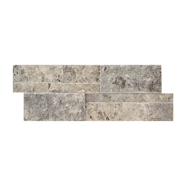 Msi Silver Travertine Splitface Ledger Panel 9'' x 24'' Travertine Wall Tile, 3PK - ZOR-PNL-0166