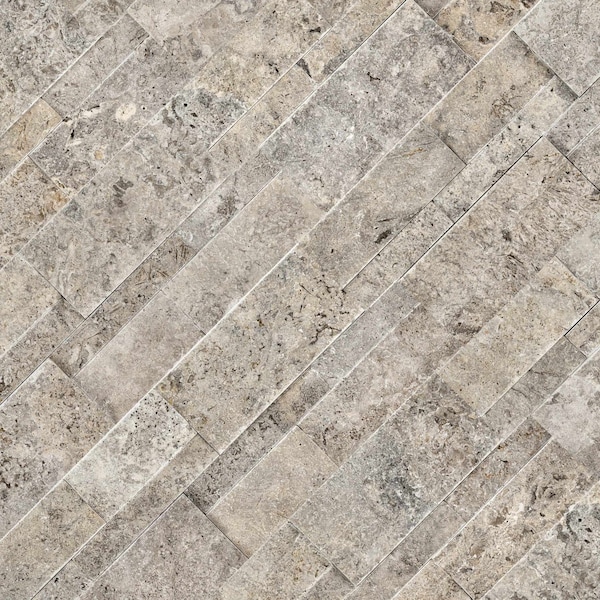 Msi Silver Travertine Splitface Ledger Panel 9'' x 24'' Travertine Wall Tile, 3PK - ZOR-PNL-0166