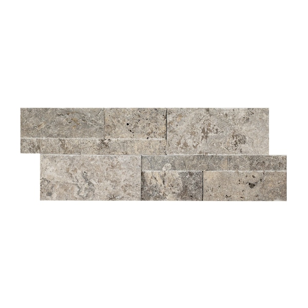 Msi Silver Travertine Splitface Ledger Panel 9'' x 24'' Travertine Wall Tile, 3PK - ZOR-PNL-0166