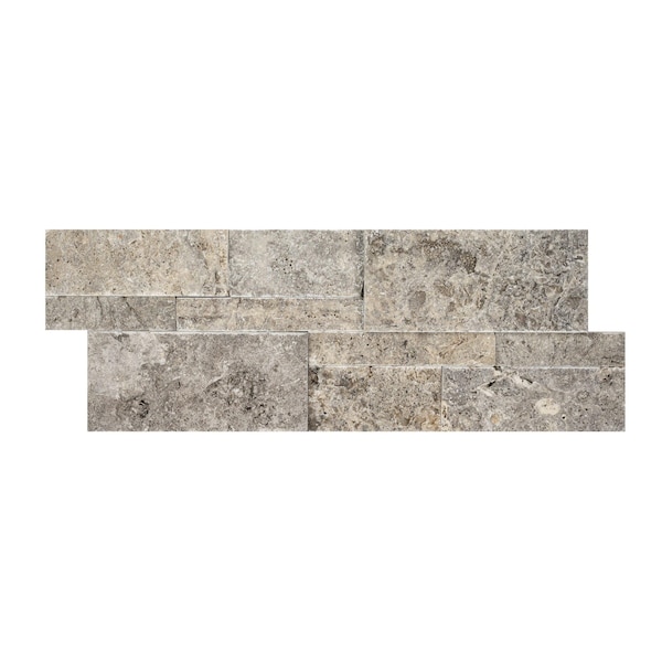 Msi Silver Travertine Splitface Ledger Panel 9'' x 24'' Travertine Wall Tile, 3PK - ZOR-PNL-0166