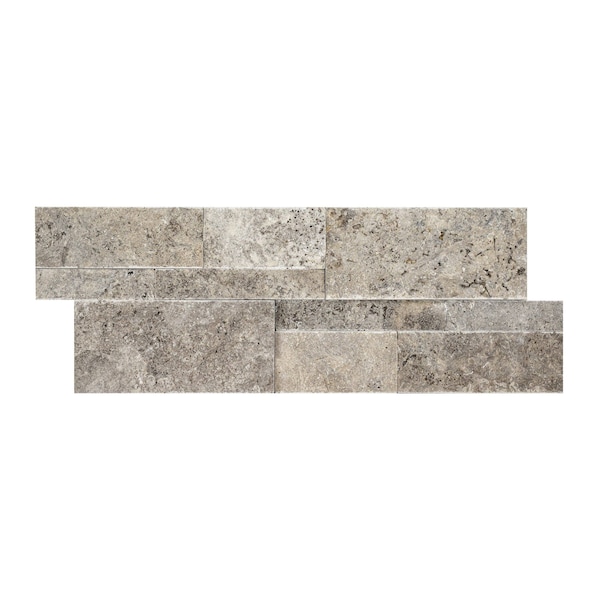 Msi Silver Travertine Splitface Ledger Panel 9'' x 24'' Travertine Wall Tile, 3PK - ZOR-PNL-0166