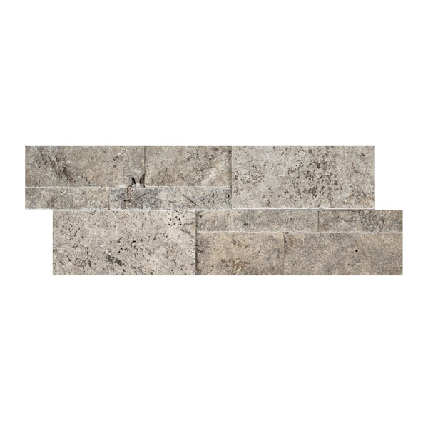 Msi Silver Travertine Splitface Ledger Panel 9'' x 24'' Travertine Wall Tile, 3PK - ZOR-PNL-0166