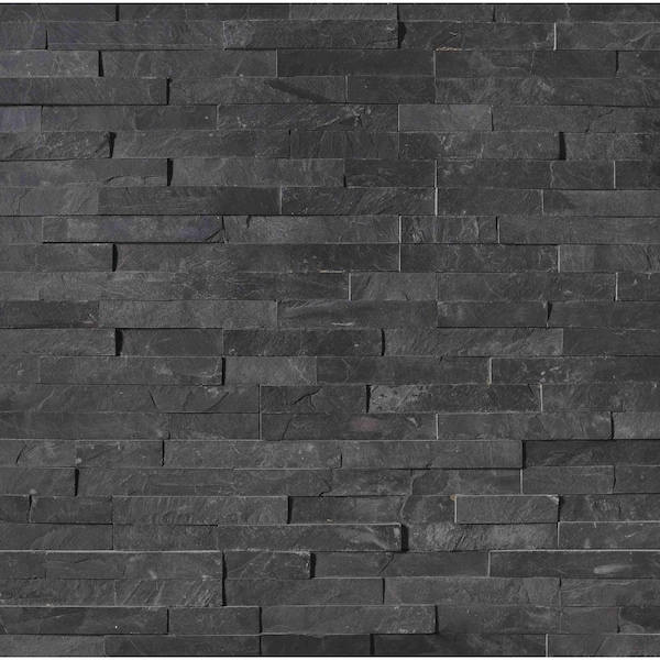 Msi Premium Black Splitface  Ledger Corner 6 in.  X 18 in.  Natural Slate Wall Tile, 6PK - ZOR-PNL-0136