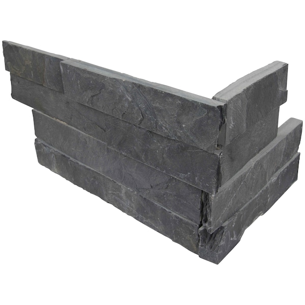 Msi Premium Black Splitface  Ledger Corner 6 in.  X 18 in.  Natural Slate Wall Tile, 6PK - ZOR-PNL-0136
