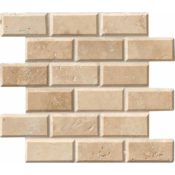 Msi Tuscany Ivory SAMPLE Honed Beveled Travertine Mesh-Mounted Mosaic Tile - ZOR-MD-0160-SAM