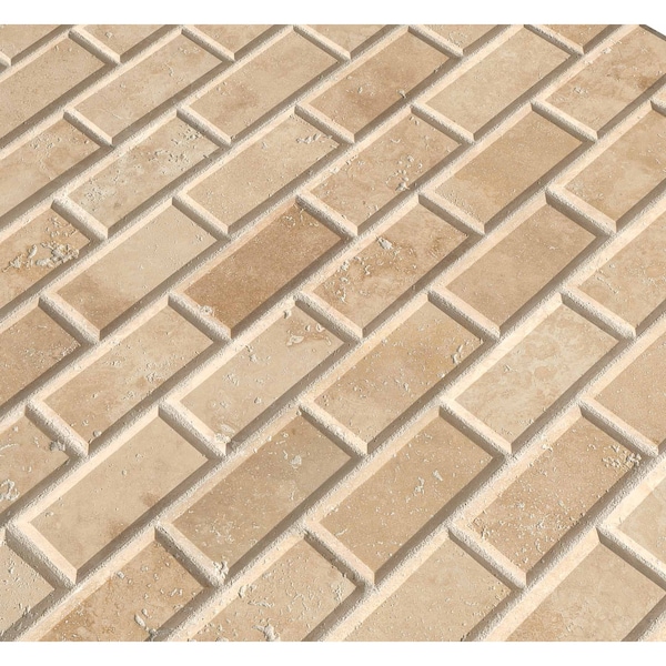 Msi Tuscany Ivory SAMPLE Honed Beveled Travertine Mesh-Mounted Mosaic Tile - ZOR-MD-0160-SAM