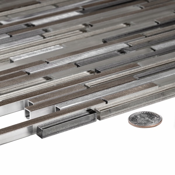 Apollo Tile Sample of Urban Rain 11.8"x11.8" Linear Glass And Metal Mosaic Tile - APLCAS99005EC09 SAMPLE