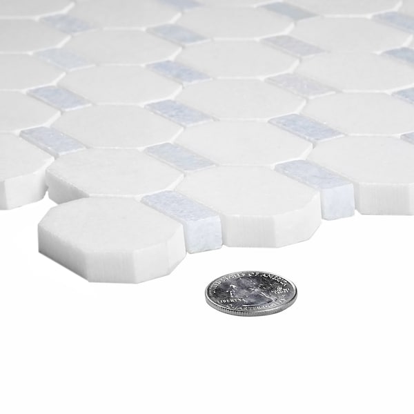 Apollo Tile Sample of Azul Cielo And Thassos 11.2"x11.6" Marble Mosaic Tile - APLMKN9904EC85 SAMPLE