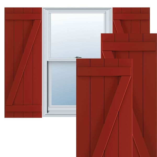 Ekena Millwork True Fit PVC Four Board Joined Board-n-Batten Shutters w/Z-Bar, Fire Red , 21 1/2W x 57H, PR - TFP102BBF21X057BR