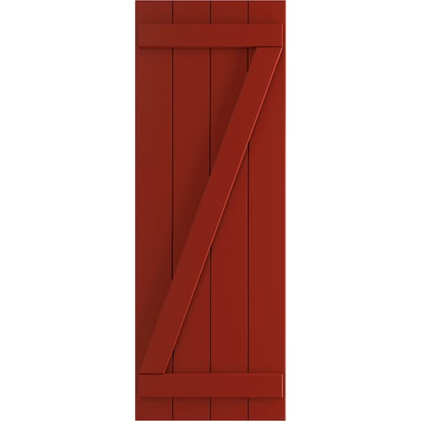 Ekena Millwork True Fit PVC Four Board Joined Board-n-Batten Shutters w/Z-Bar, Fire Red , 21 1/2W x 57H, PR - TFP102BBF21X057BR