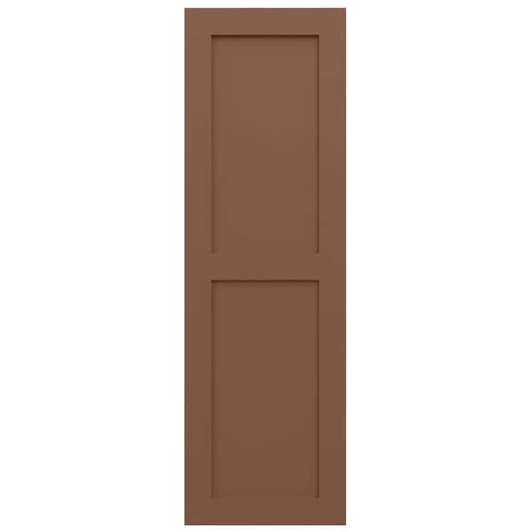 Ekena Millwork True Fit PVC Two Equal Flat Panel Shutters, Burnt Toffee, 18W x 35H, PR - TFP101FPF18X035BT