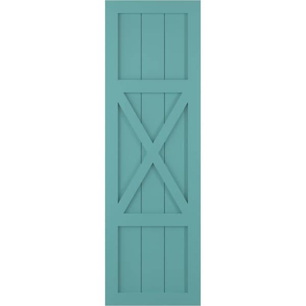 Ekena Millwork True Fit PVC Center X-Board Farmhouse Fixed Mount Shutters, Pure Turquoise , 12W x 36H, PR - TFP107FH12X036PT