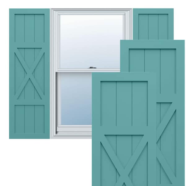Ekena Millwork True Fit PVC Center X-Board Farmhouse Fixed Mount Shutters, Pure Turquoise , 12W x 36H, PR - TFP107FH12X036PT