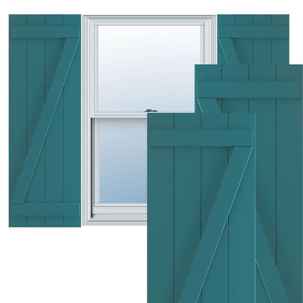 Ekena Millwork True Fit PVC, Four Board Joined Board-n-Batten Shutters w/Z-Bar, Antigua , 21 1/2W x 53H, PR - TFP102BBF21X053AN