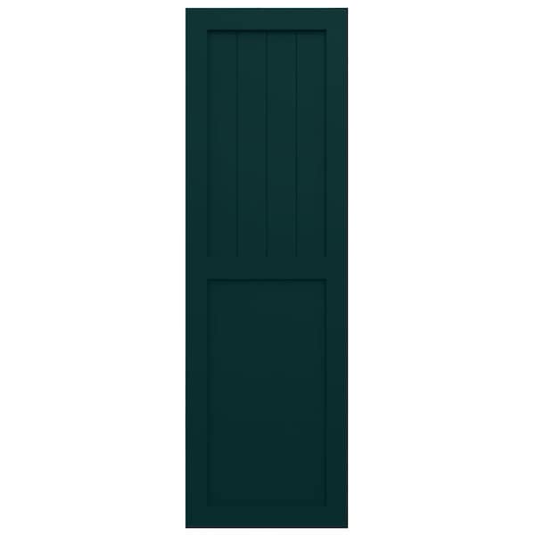 Ekena Millwork True Fit PVC Farmhouse/Flat Panel Combination Fixed Mount Shutters, Thermal Green, 12W x 31H, PR - TFP101FC12X031FG