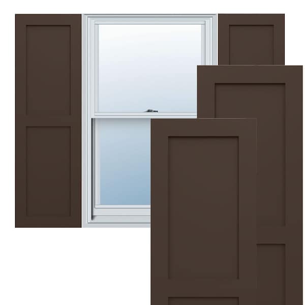 Ekena Millwork True Fit PVC Two Equal Flat Panel Shutters, Raisin Brown, 15W x 63H, PR - TFP101FPF15X063TB