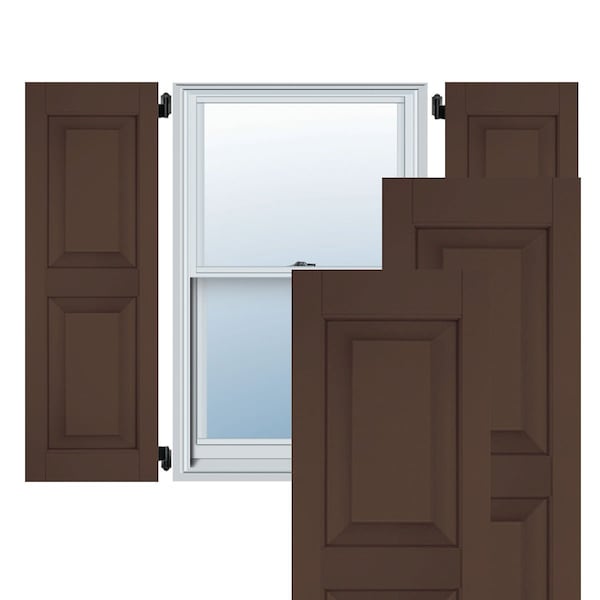 Ekena Millwork 18"W x 56"H Exterior Real Wood Pine Raised Panel Shutters, Tudor Brown PR - RWR18X056TBP