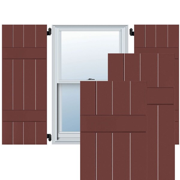 Ekena Millwork Exterior 4 Board (2 Batten) Real Wood Sapele Mahogany Board-n-Batten Shutters PR, RWB15X028CRM - RWB15X028CRM