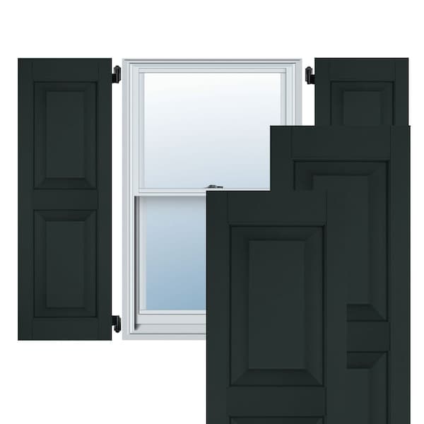 Ekena Millwork 12"W x 57"H Exterior Real Wood Sapele Mahogany Raised Panel Shutters, Black Forest Green PR - RWR12X057DGM