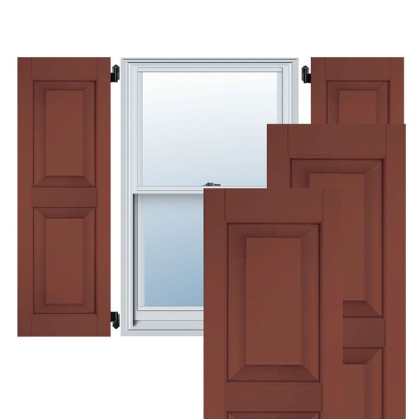 Ekena Millwork 15"W x 46"H Exterior Real Wood Pine Raised Panel Shutters, Country Redwood PR - RWR15X046RWP
