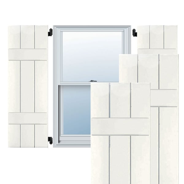 Ekena Millwork 12"W x 31"H Exterior Three Board (2 Batten) Real Wood Pine Board-n-Batten Shutters, White PR - RWB12X031WHP